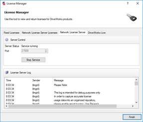 License Manager Tool on the Network License Server tab.