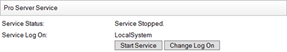 Pro Service Service Start Service and Change Log On buttons