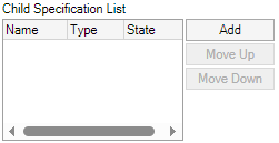 Image showing an example of the Child Specification List on a user form