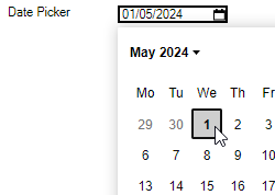 Image showing an example of the Date Picker on a user form