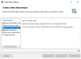 Picture of the create new Simple Table Export