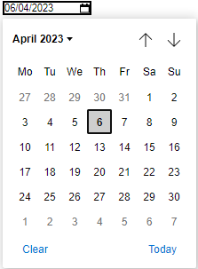 Image showing the Date Picker control expanded.