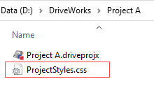 Image showing the ProjectStyles.css file located alongside the Project file.