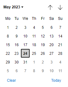 Image showing the calendar pop out on the Date Picker control.