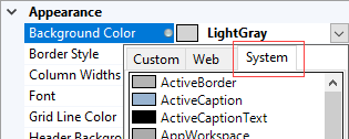 Image highlighting the System tab of the color chooser.