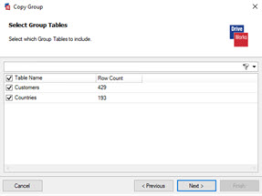 Select Group Tables Window with all the Group Tables selected to be included.